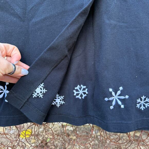 Vintage 90s Westbound Christmas Trees Snowflakes Embroidered Long Black Dress S - Picture 2 of 10